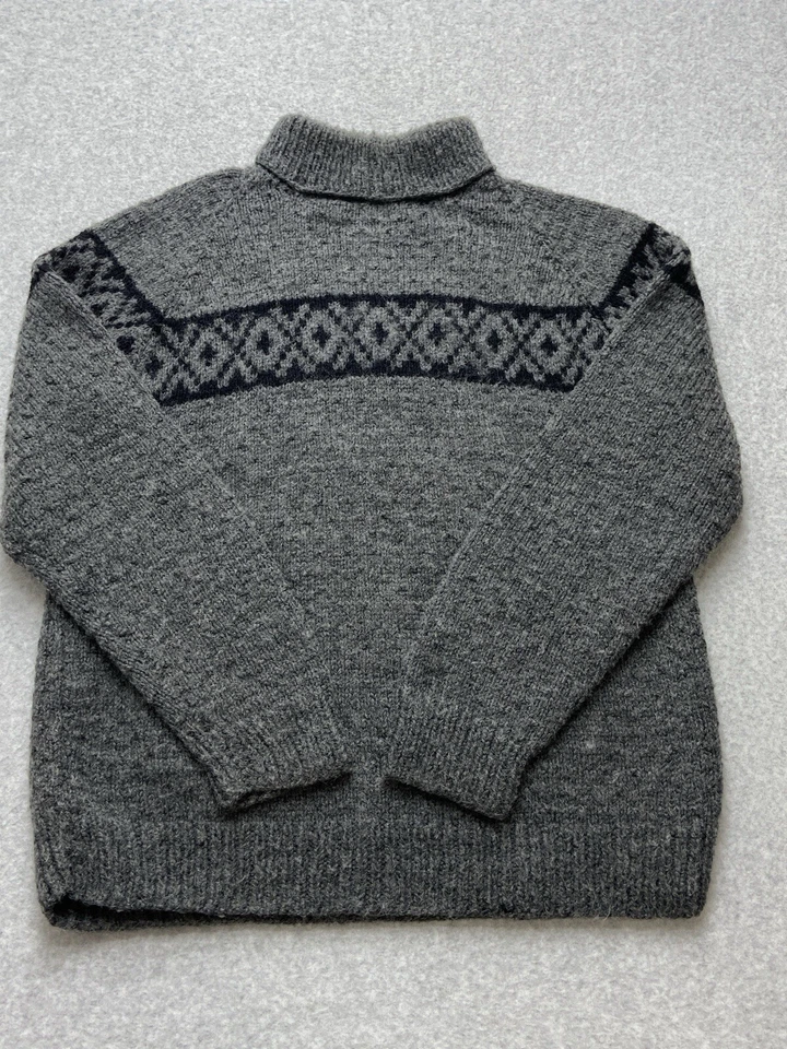 Handmade Sweater Mens L Gray Wool Knit Pullover Nordic Fair Isle Warm Winter Vin - Image 2 of 4