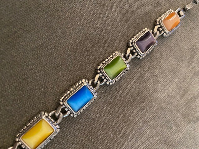 Bracelet Silver Tone Colored Rectangular Moonston… - image 9