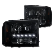 FOR 99-04 FORD F250 F350 SUPER DUTY/00+ EXCURSION LED BLACK/SMOKE HEADLIGHT LAMP