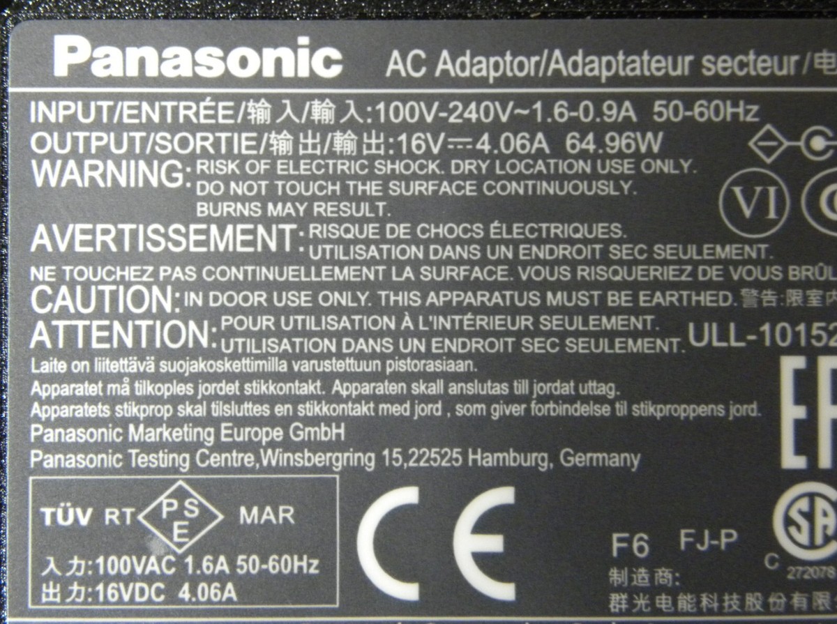 Panasonic CF-AA6413A M3 Genuine OEM AC Adapter 65w 16v 4.06a for