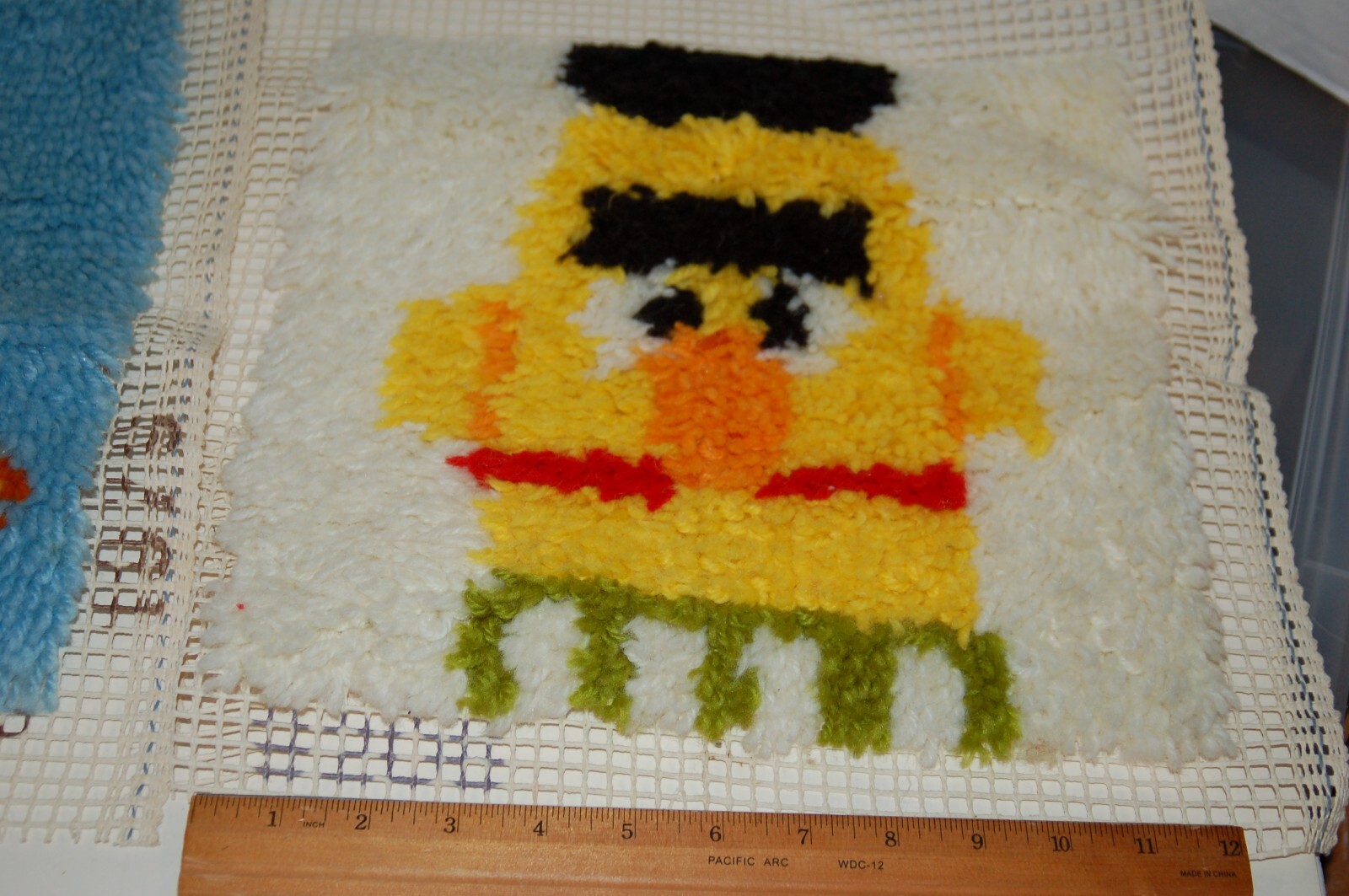 Vintage Sesame Street Completed Rug Latch Hook Pillow top Wall Hanging Big Bird