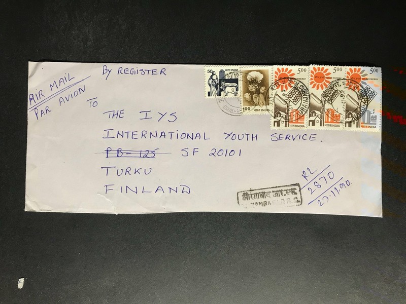 India Registered Cover to Finland City Cancel 1980s-1990s Cover #227