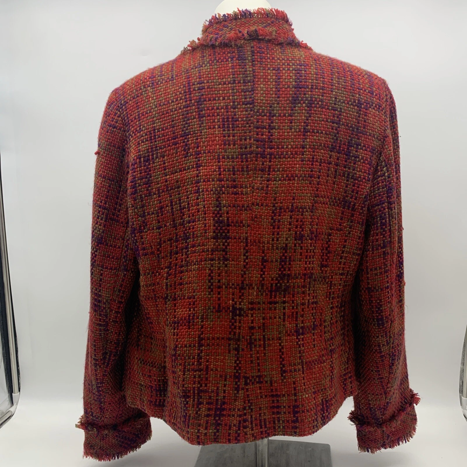 CHANEL Giacca blazer Coldwa Creek tweed donna M ritagliata aperta foderata davanti frange