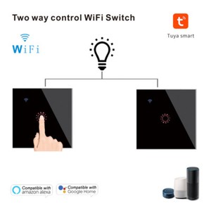 2pcs 2 Way Wifi Touch Light Switch Tuya App Smart Stair Switch Eu Plug For Alexa Ebay