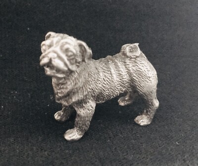 Pewter Cute Pug Dog Puppy Silver Metal Statue Figurine T