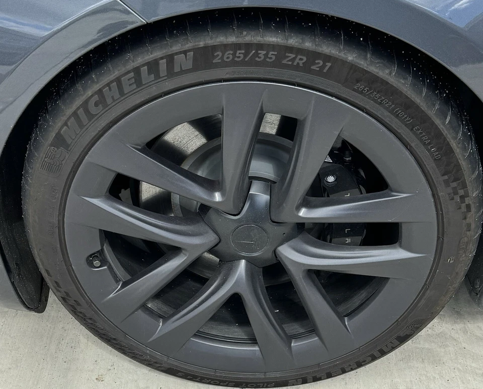 4 OEM 2021 21” TESLA MODEL S PLAID ORIGINAL ARACHNID WHEELS TIRES MICHELIN TPMS - Image 2 of 4