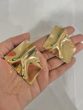 Big Gold Studs Earrings Vintage Style Metal Chunky Statement  Big Abstract Large