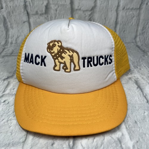 Vintage MACK TRUCKS Mack Bulldog Mesh Trucker Hat Cap Yellow