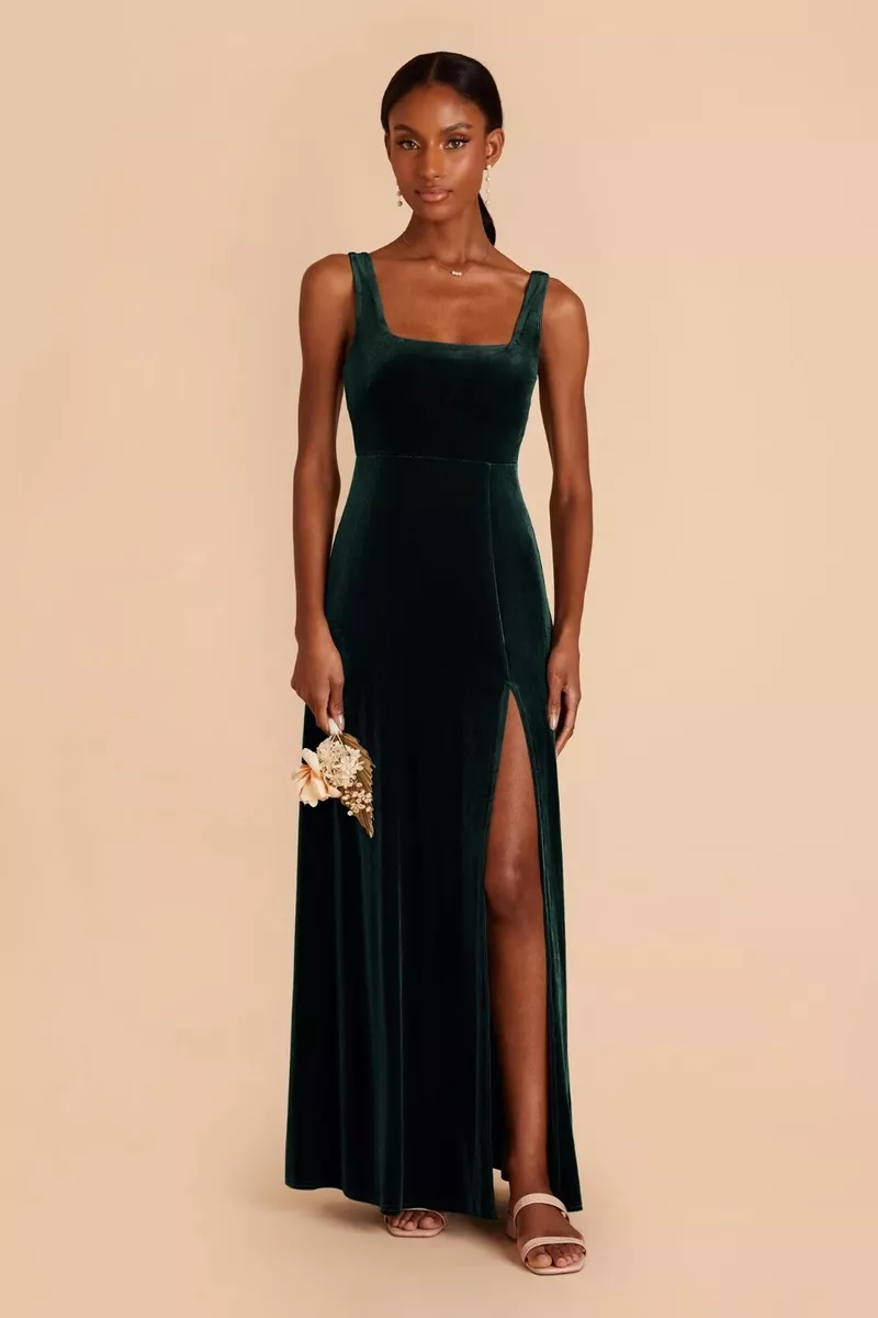 Emerald green hotsell velvet evening gown