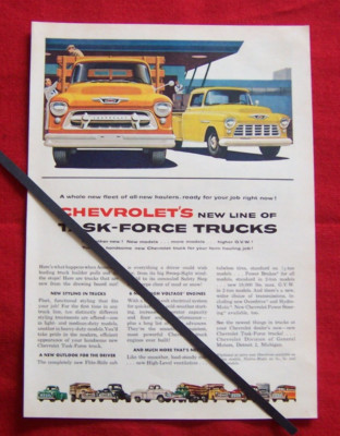 55 CHEVROLET TASK FORCE PICK UP TRUCK 1955 ORIGINAL OLDTIMER WERBUNG AMERICAN