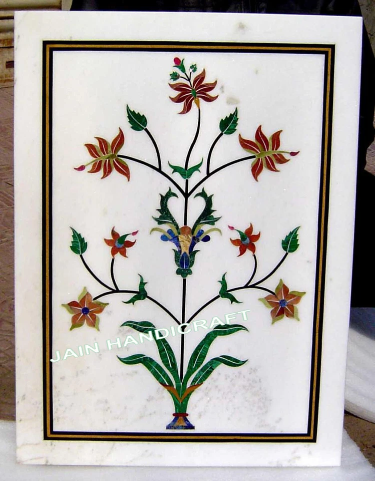15''x12'' Pattern Inlay Work Coffee Table Top White Marble Bedside Table decor - Image 3 of 4