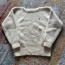 VINTAGE Cream Polo Ralph Lauren Wool Knit Sweater Pony Logo Size L