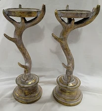 Set of 2 Faux Antler Pillar Candle Holder Living Quarters Rustic Lodge ~14"