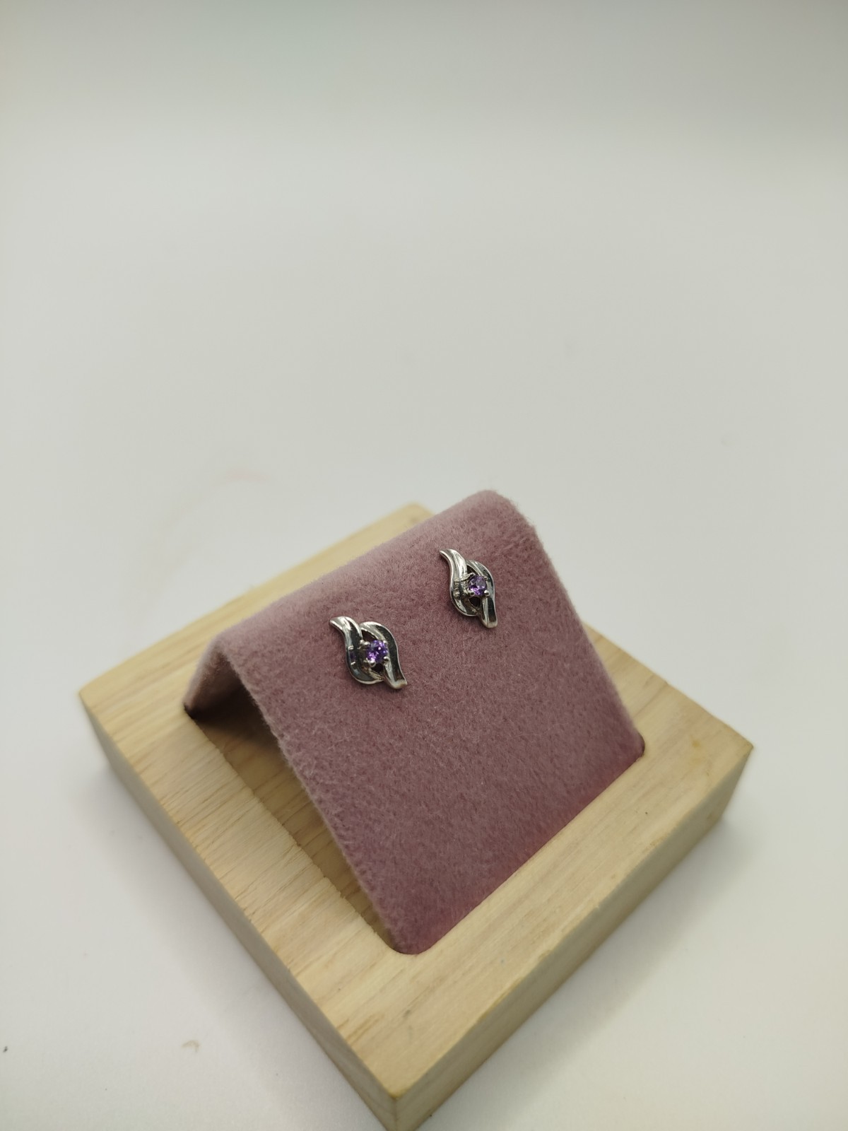 Sterling Silver Tiny Stud Earrings With Purple Am… - image 2