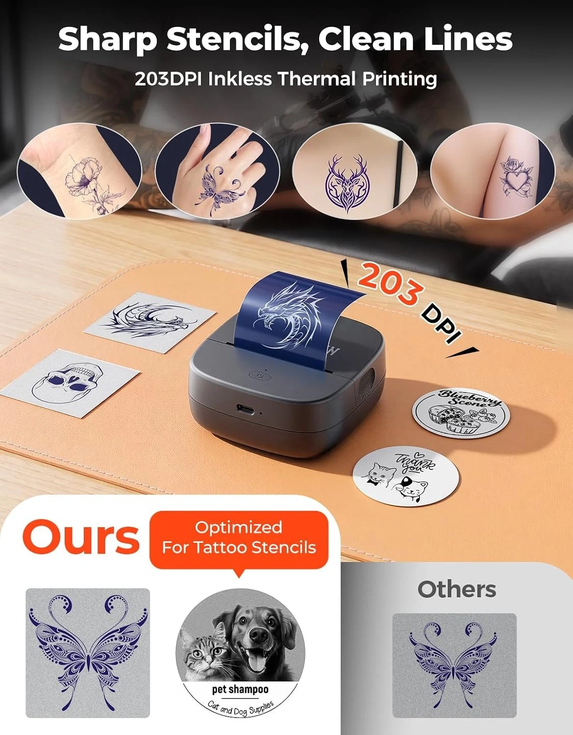 MUNBYN 2-Inch Mini Portable Thermal Tattoo Stencil Printer - product detail image 3