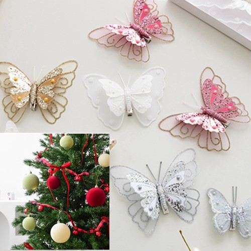 3Pcs 6Pcs Christmas Tree Butterfly Decorations Glitter Butterflies Centerpiece - Picture 2 of 24