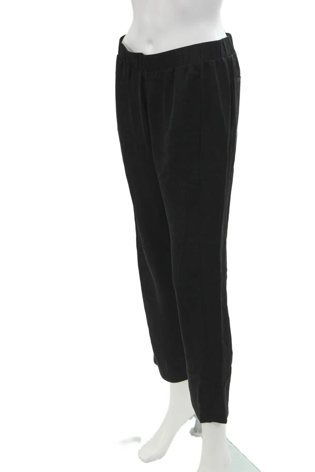 Pantalones ajustados Theory para mujer de seda de tiro alto Korene negro azabache talla pequeña Foto 2 de 4