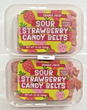 2 Packs Trader Joe’s Strawberry Sour Belts Candy Strips Vegan Sour Sweet Chewy