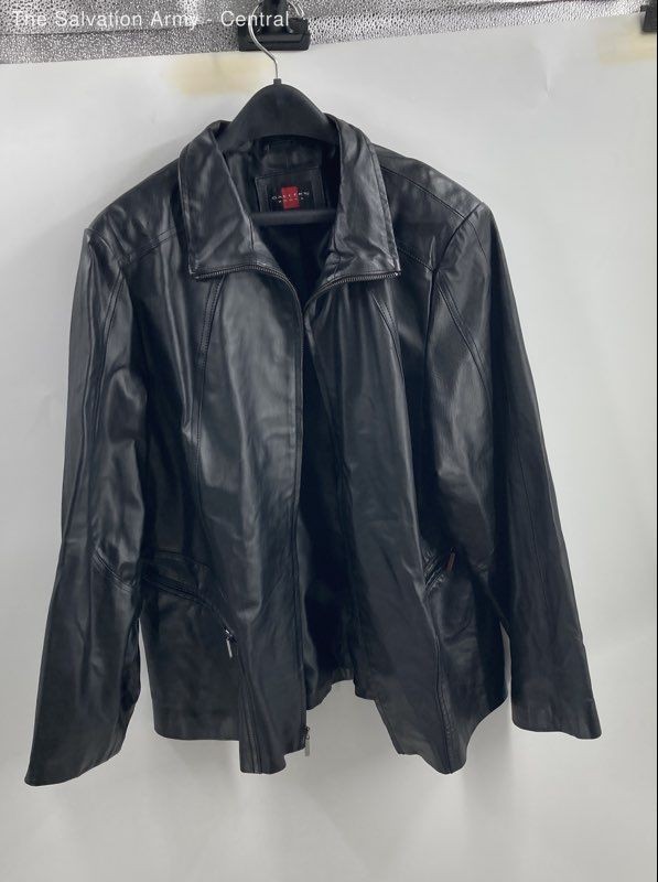 Gallery Woman Womens Black Leather Long Sleeve Full Zip Jacket Size 1X