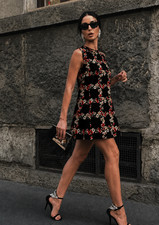 Dolce & Gabbana FW2012 Floral Print A-Line Velvet Mini Dress IT40