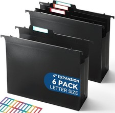 Plastic High Capacity Hanging File Folders, 4" Expansion for Bulky Documents,