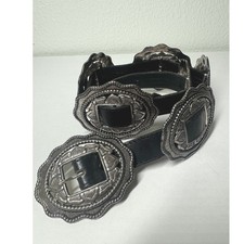 Western Concho Belt Black Leather Silver Tone Southwestern Cowgirl Large