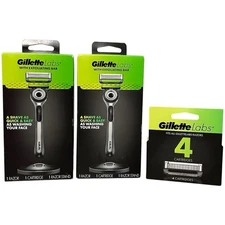 Pack Of 3 -Gillette Labs Men's Razor with Exfoliating Bar + 4 Refills