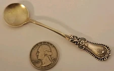 ANTIQUE Sterling Silver MASTER SALT Spoon 3 7/8" Gold Wash Bowl Floral c.1895