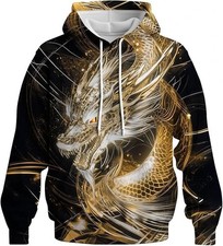 Golden Dragon Hoodie Mythical Fantasy Pullover Sweatshirt Unisex
