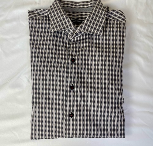 Magill Hammer Made schwarz/grau kariertes Langarmhemd mit Knopfleiste Größe 17,5 (LS-1)