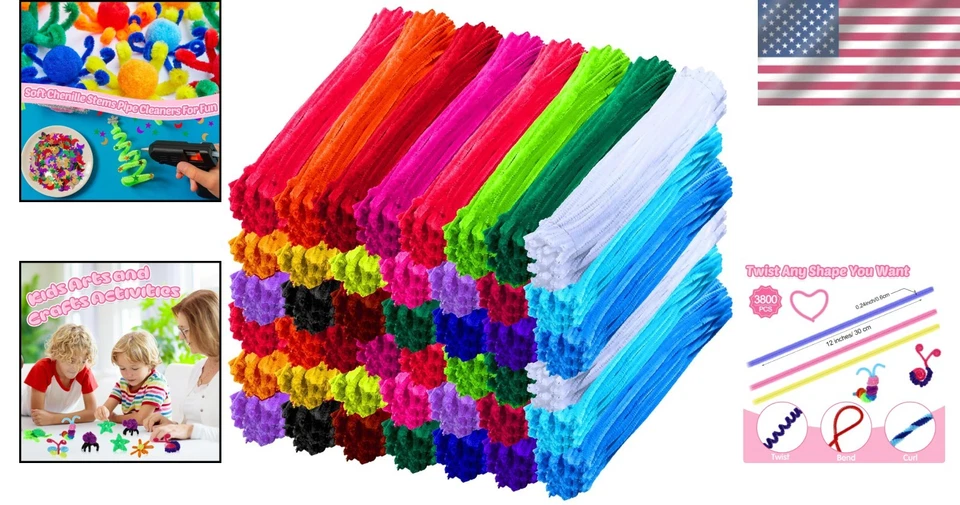 20 Color Chenille Stems Bulk - Flexible Pipe Cleaners for DIY Projects - Image 2 of 4
