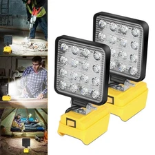 2 Pack 60W LED Work Light for De walt 20V Battery with USB Output 6000LM