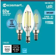 EcoSmart Bulbs 60-Watt Equivalent B11 Dimmable Energy Star Clear Glass