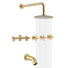 3 Handle Tub Shower Faucet Set with Waterfall Tub Spout and 3-Cross Handles, ...