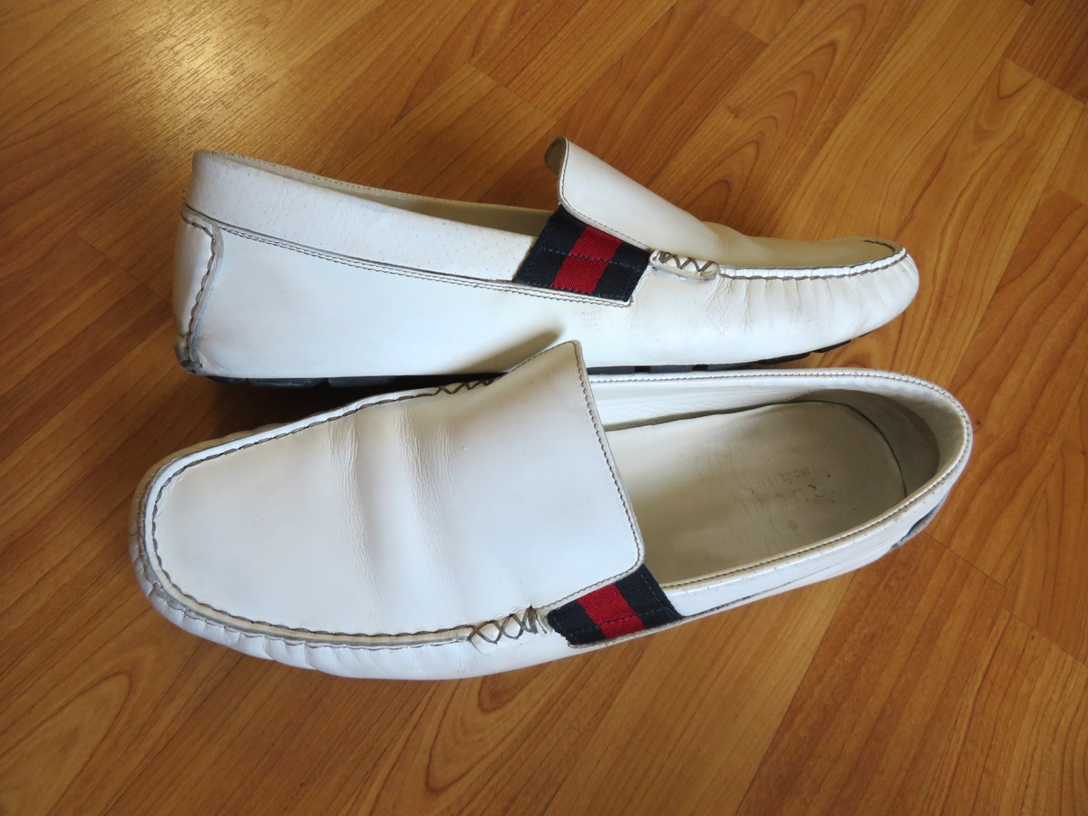 Gucci White Men\'s Leather Drivers Loafers Gucci Men main image 2