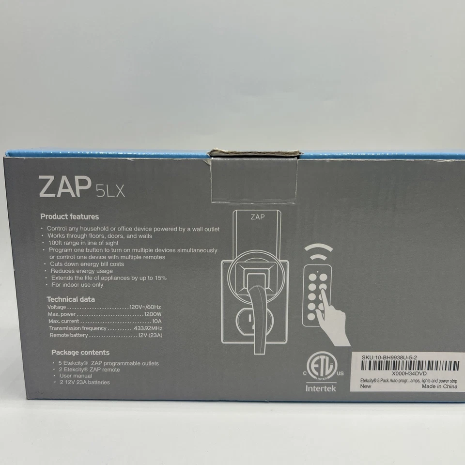 Etekcity ZAP 5LX дистанционный выключатель розетки 5 розеток 2 пульта новые батареи в комплекте - Изображение 2 из 3