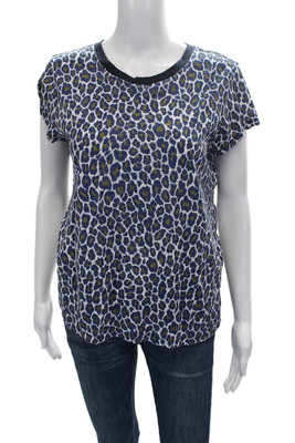 Goldie Women Blue Animal Print Pima Cotton Crew Neck Tshirt Short Sleeve Size M