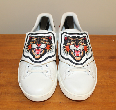 GUCCI Mens Sz 8 G / 8.5 US Ace Low Top Tiger Patch Sneakers White