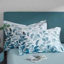 100 Long-Staple Cotton Pillow Shams - Gradient Blue Leaf Printed Envelope Pi...