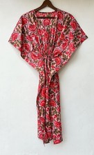 Indian Pink Floral Handmade Cotton Kaftan Maxi Dress Women's Clothing Gown US