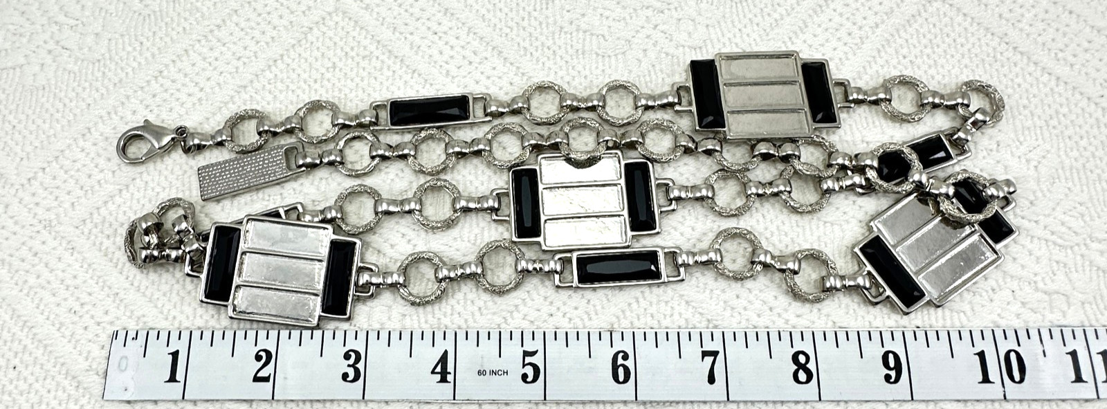 Belt Silver Tone Rectangular Setting with Black I… - image 7