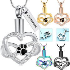 Pet Memorial Ash Urn Necklace Heart Paw Print Cremation Jewelry for Dog Cat Gift