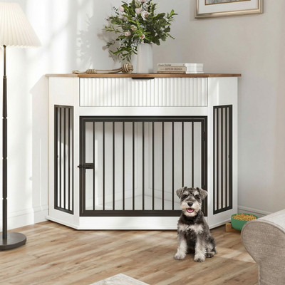 44.6'' Corner Dog Crate Furniture w/ Drawer MDF Kennel End Table