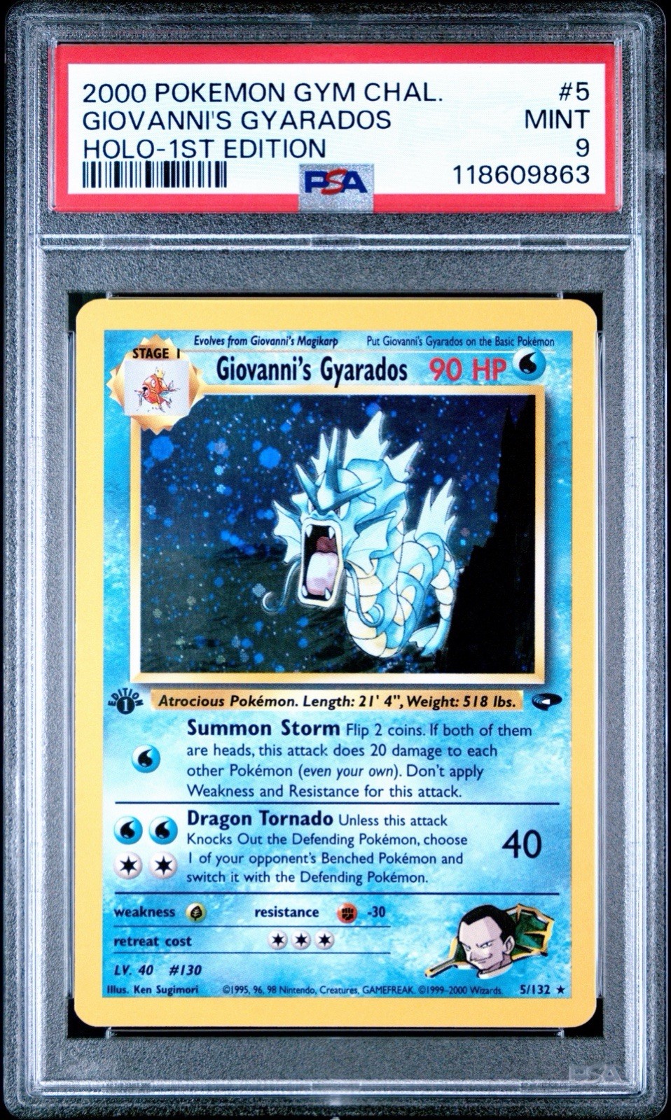 Giovanni's Gyarados 2000 Gym Challenge 5/132 First Edition Holo PSA 9 Mint