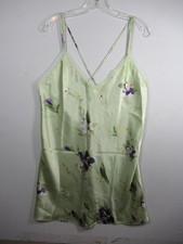 Vintage 90s California Miss Shiny Satin Chemise Nightgown Women Green Sleeveless