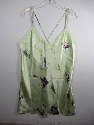 Vintage 90s California Miss Shiny Satin Chemise Nightgown Women Green Sleeveless