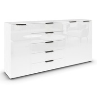 Kommode - Alpinweiß-KristallweißGlas - Graphitgriffe - 199 Cm Sideboard Kommode