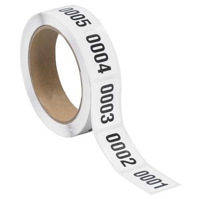 Consecutive Numbered Labels, ''(0001-0500)'', 1'' x 1 1/2'', Black/White, 500/Roll