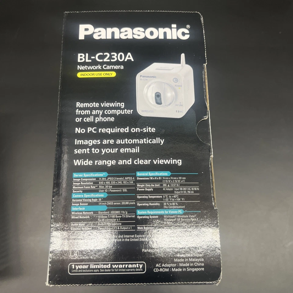 Panasonic BL-C230A H.264/MPEG4 Wireless Home Network/IP Camera Microphone NEW - Image 2 of 4