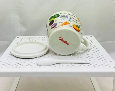 Bol à soupe en céramique avec couvercle Lucie blanc vert